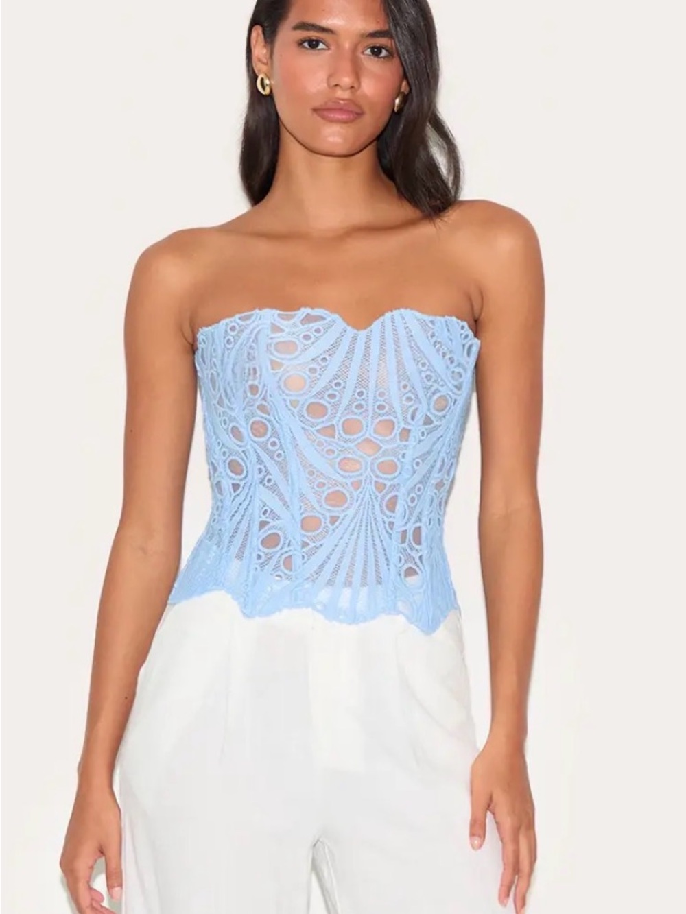 PrettyLittleThing Textured sheer floral lace corset - sky blue